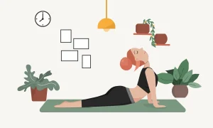 Cartoon of woman doing a downward dog yoga position