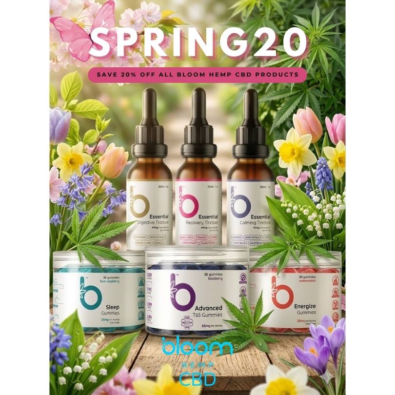 Save 20% off all Bloom Hemp CBD products crafted to gently support the endocannabinoid system, emotional balance, sleep, and nervous system regulation. Use code SPRING20 at checkout.