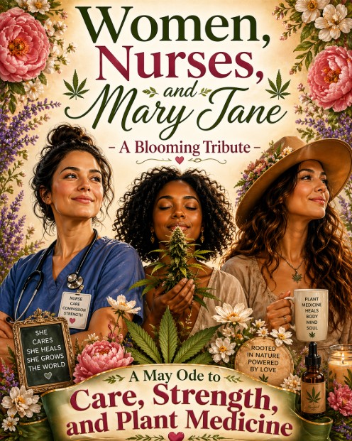 Women, Nurses, and Mary Jane artwork honoring nurses, cannabis education, plant medicine, holistic health, caregiving, and women's wellness.